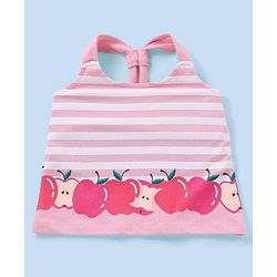 Babyhug 100% Cotton Sleeveless Tee Striped With Apple Print - Pink