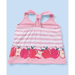 Babyhug 100% Cotton Sleeveless Tee Striped With Apple Print - Pink