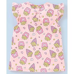 Babyhug 100% Cotton Knit Short Sleeves Fries Print with Frill Detailing Tee - Peach
