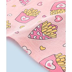 Babyhug 100% Cotton Knit Short Sleeves Fries Print with Frill Detailing Tee - Peach