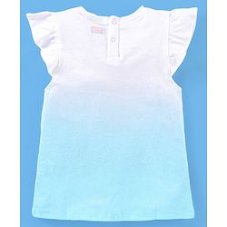 Babyhug Cotton Knit Frill Sleeves Ombre Effect Top Beach Print - Blue & White