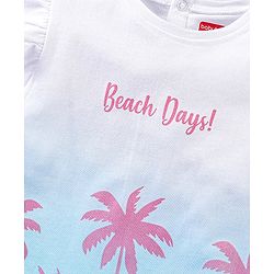 Babyhug Cotton Knit Frill Sleeves Ombre Effect Top Beach Print - Blue & White
