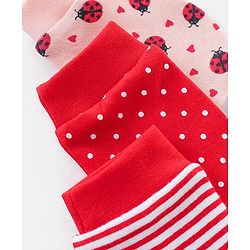 Babyhug 100% Cotton Lady Bug Print Mittens Pack of 3 - Multicolor