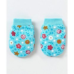 Babyhug 100% Cotton Mittens Floral Print Pack of 3 - Pink & Blue
