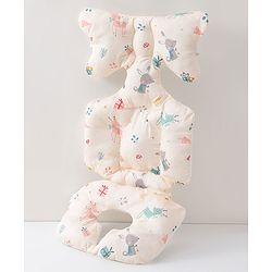 Babyhug Stroller Cushion Dino Print - Cream| Breathable Fabric| Soft & Fluffy
