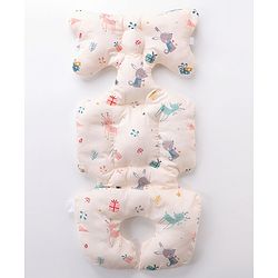 Babyhug Stroller Cushion Dino Print - Cream| Breathable Fabric| Soft & Fluffy