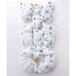 Babyhug Stroller Cushion Dino Print - Cream| Breathable Fabric| Soft & Fluffy