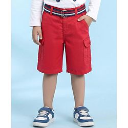 Babyhug Cotton Knee Length Jamaican with Belt Solid Color - Red