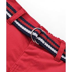 Babyhug Cotton Knee Length Jamaican with Belt Solid Color - Red