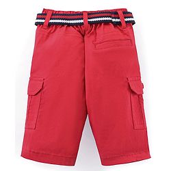 Babyhug Cotton Knee Length Jamaican with Belt Solid Color - Red