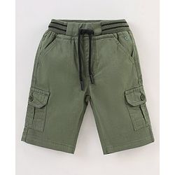 Babyhug Cotton Twill Stretchable Knee Length Jamaican Solid Color with Drawstring - Green