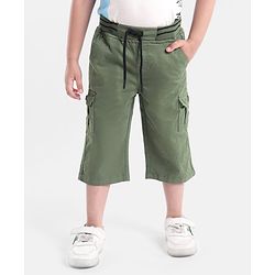 Babyhug Cotton Twill Stretchable Knee Length Jamaican Solid Color with Drawstring - Green