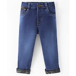 Babyhug Cotton Full Length Solid Denim with Stretch Jeans   Fly With Zipper -  Blue