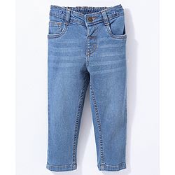 Babyhug Cotton Full Length Stretchable Denim Jeans with Fly Open Zipper with Suspenders Solid Colour   Fly With Zipper -  Blue