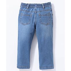 Babyhug Cotton Full Length Stretchable Denim Jeans with Fly Open Zipper with Suspenders Solid Colour   Fly With Zipper -  Blue