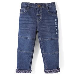 Babyhug Cotton Stretchable Knitted Denim Full Length Jogger with Drawstring  - Dark Blue