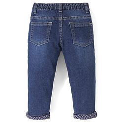 Babyhug Cotton Stretchable Knitted Denim Full Length Jogger with Drawstring  - Dark Blue