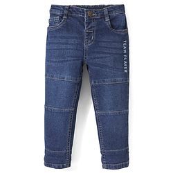 Babyhug Cotton Stretchable Knitted Denim Full Length Jogger with Drawstring  - Dark Blue