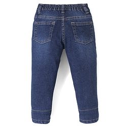 Babyhug Cotton Stretchable Knitted Denim Full Length Jogger with Drawstring  - Dark Blue