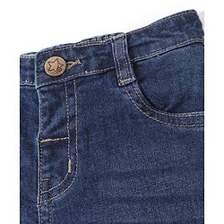 Babyhug Cotton Stretchable Knitted Denim Full Length Jogger with Drawstring  - Dark Blue