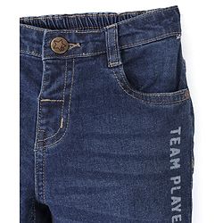 Babyhug Cotton Stretchable Knitted Denim Full Length Jogger with Drawstring  - Dark Blue