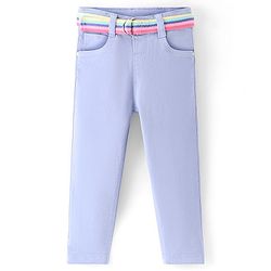 Babyhug Cotton Full Length Solid Washed Denim Jeans with Stretch - Lavendor