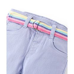 Babyhug Cotton Full Length Solid Washed Denim Jeans with Stretch - Lavendor