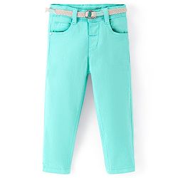 Babyhug Denim Full Length Stretchable Washed Jeans - Mint