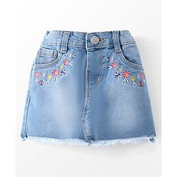 Babyhug Denim Mid Thigh Skirt Floral Embroidery - Blue