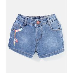 Babyhug Mid Thigh Length Washed Stretchable Denim Shorts - Blue