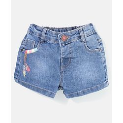 Babyhug Mid Thigh Length Washed Stretchable Denim Shorts - Blue