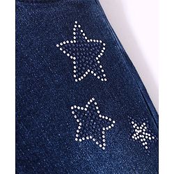 Babyhug Cotton Washed Denim Full Length Jeans With Belt Star Embroidery- Dark Blue
