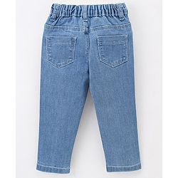 Babyhug Cotton Stretchable Washed Full Length Butterfly Print Jeans - Blue