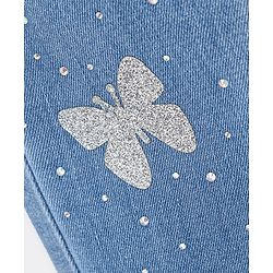 Babyhug Cotton Stretchable Washed Full Length Butterfly Print Jeans - Blue