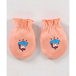 Babyhug 100% Cotton Cap Mittens & Booties Unicorn Print Peach- Diameter 11.5 cm
