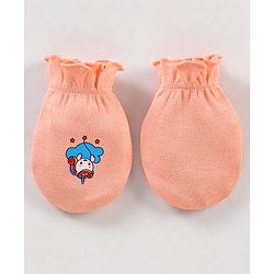Babyhug 100% Cotton Cap Mittens & Booties Unicorn Print Peach- Diameter 11.5 cm