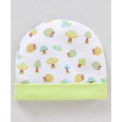 Babyhug 100% Cotton Lady Bug Printed Cap Mittens & Booties White -  Diameter 11.5 cm