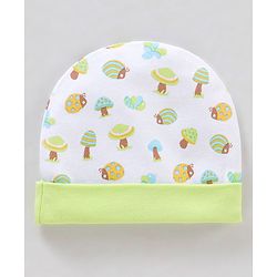 Babyhug 100% Cotton Lady Bug Printed Cap Mittens & Booties White -  Diameter 11.5 cm