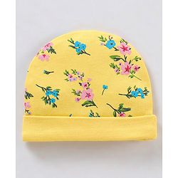 Babyhug 100% Cotton Cap Mittens And Booties Floral Print Yellow - Diameter 9 cm