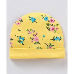 Babyhug 100% Cotton Cap Mittens And Booties Floral Print Yellow - Diameter 9 cm