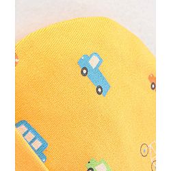 Babyhug 100% Cotton Knit Vehicles Printed Cap Mittens & Booties Set Blue & Yellow - Diameter - 10.5 cm