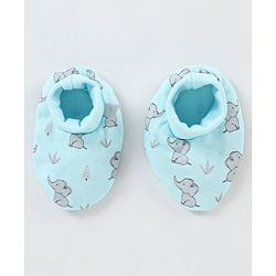 Babyhug 100% Cotton Cap Mittens And Booties Elephant Print - Blue