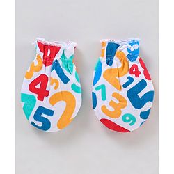 Babyhug 100% Cotton Cap Mittens And Booties Numbers Print Red - Cap Diameter 9 cm