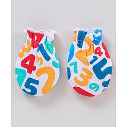 Babyhug 100% Cotton Cap Mittens And Booties Numbers Print Red - Cap Diameter 9 cm