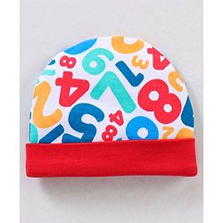 Babyhug 100% Cotton Cap Mittens And Booties Numbers Print Red - Cap Diameter 10.5 cm
