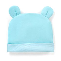Babyhug 100% Cotton Teddy Bear  Print With Ear Applique Cap Blue - Diameter 9.5 cm