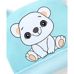 Babyhug 100% Cotton Teddy Bear  Print With Ear Applique Cap Blue - Diameter 9.5 cm