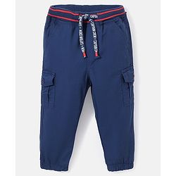 Babyhug 100% Cotton Woven Full Length Solid Joggers Pant - Blue