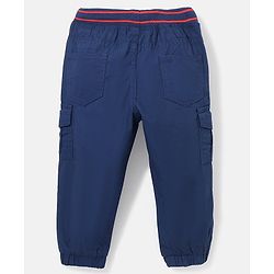 Babyhug 100% Cotton Woven Full Length Solid Joggers Pant - Blue