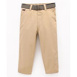 Babyhug 100% Cotton Full Length Solid Colour Trousers With Belt - Beige